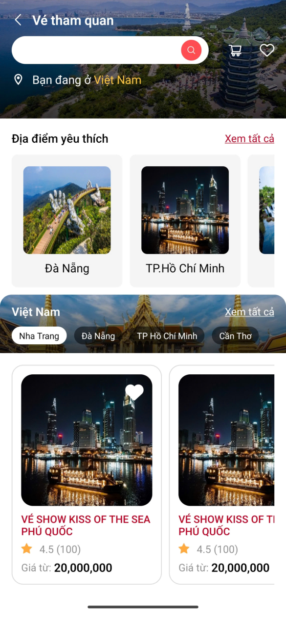 Giao diện App Khách hàng Nhanh Travel